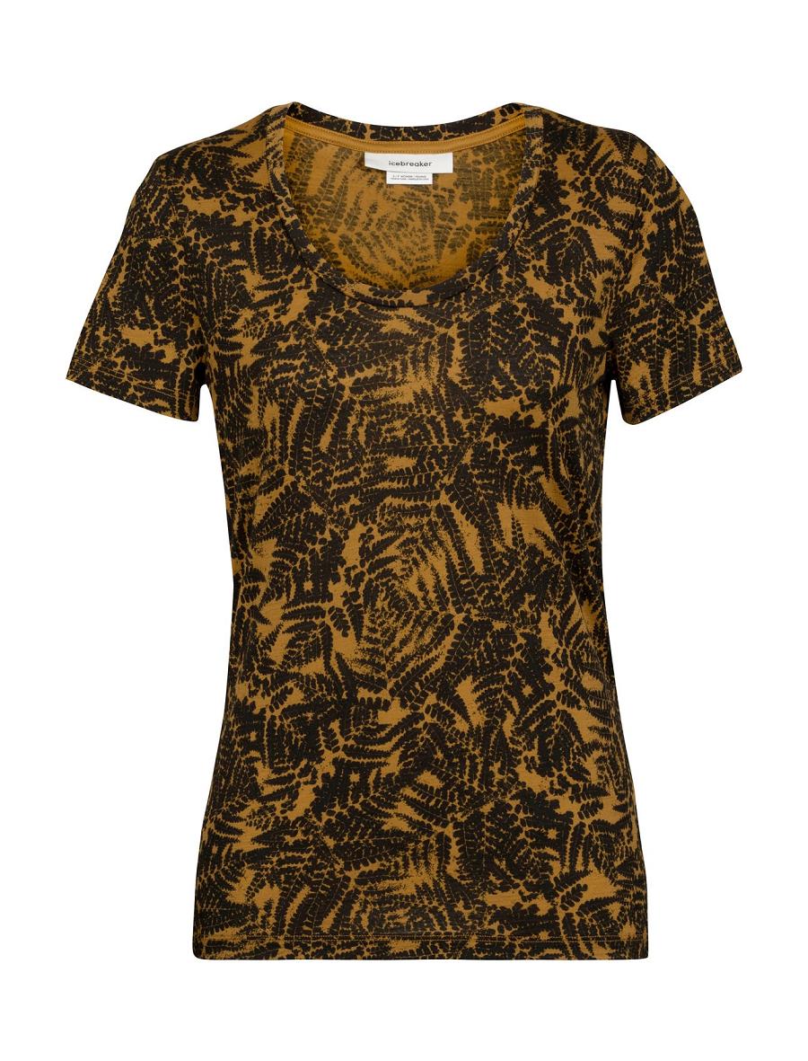 Clove Women's Icebreaker Merino Tech Lite II Short Sleeve Scoop Native Ferns T Shirts | USA 1599EBCX